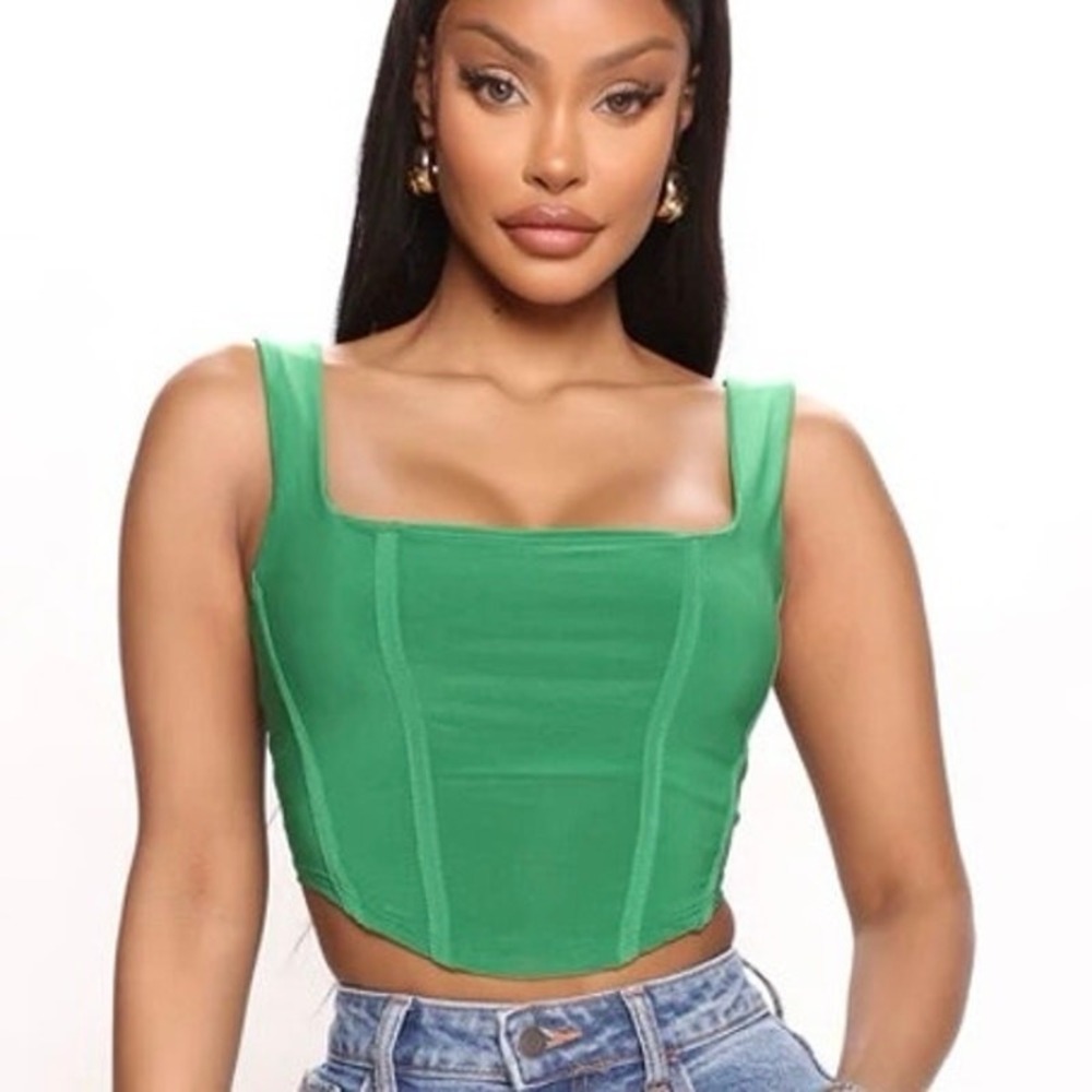 NWT Fashion Nova Won't Take The Blame Solid Crop Top Green Corset Seam Size XL
